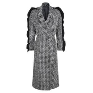 Mother of Pearl Bexley Tweed Ruffle Sleeve Belt Wool Coat Navy Size M
